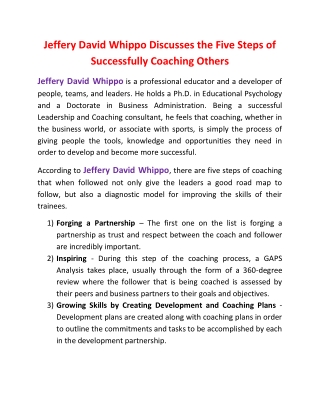 Jeffery David Whippo Discusses the Five Steps of Successfully Coaching Others