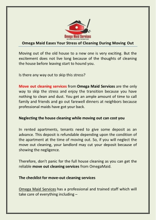Omega Maid Eases Your Stress of Cleaning During Moving Out