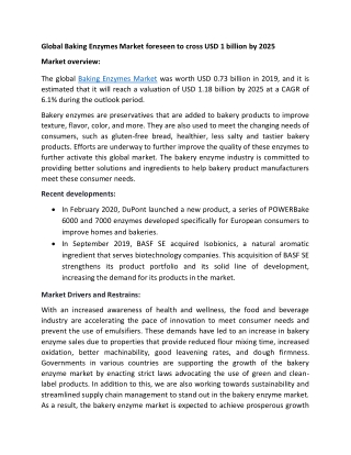 North America to hold the lion’s share in the Global Baking Enzymes Market