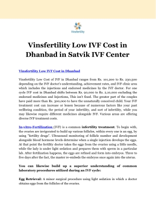 Vinsfertility low ivf cost in dhanbad in satvik ivf center