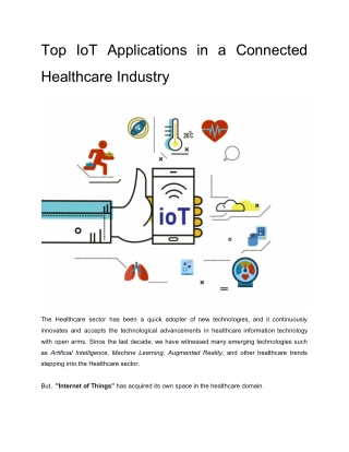 Top IoT Applications in a Connected Healthcare Industry