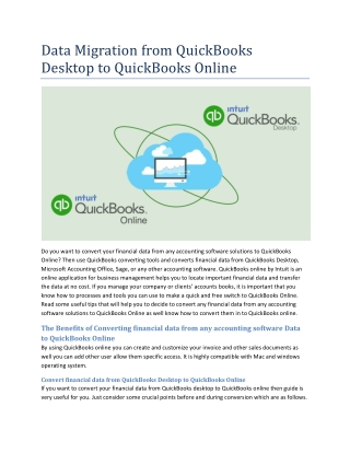 Data Migration from QuickBooks Desktop to QuickBooks Online