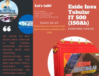 Get Exide Inva Tubular IT 500 (150ah) Inverter Battery Online