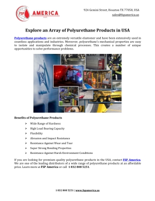 Explore an Array of Polyurethane Products in USA