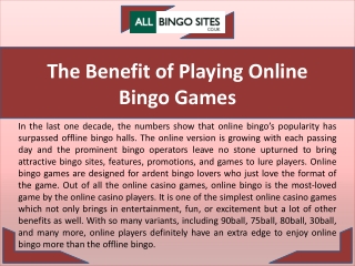 The Benefit of Playing Online Bingo Games