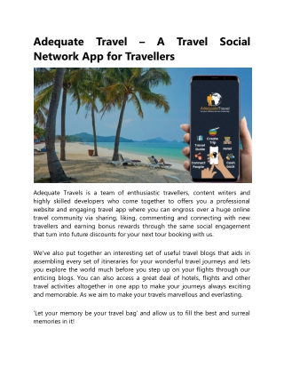 Adequate Travel – A Travel Social Network App for Travellers
