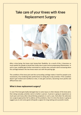 Take care of your Knees with Knee Replacement Surgery