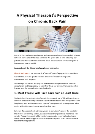 A Physical Therapist’s Perspective on Chronic Back Pain