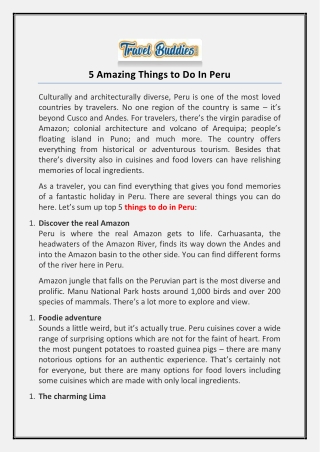 5 Amazing Things to Do In Peru