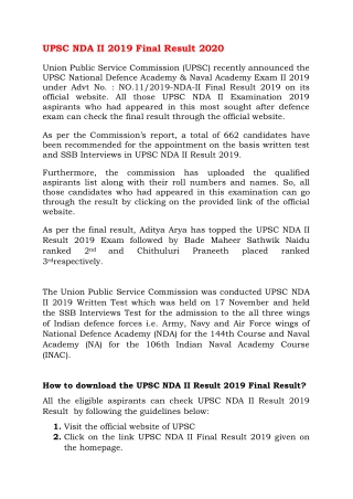 UPSC NDA II 2019 Final Result 2020