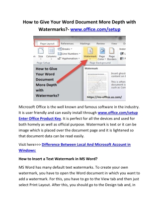 How to Give Your Word Document More Depth with Watermarks?- www.office.com/setup