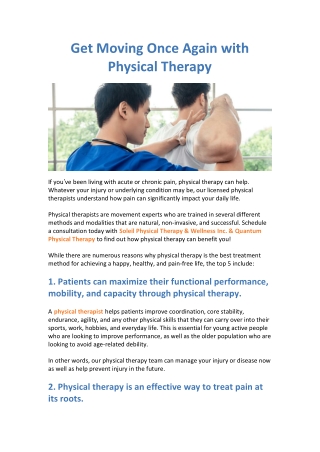 Get Moving Once Again with Physical Therapy