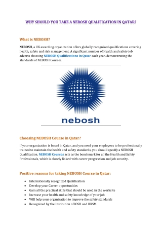 WHY SHOULD YOU TAKE A NEBOSH QUALIFICATION IN QATAR?