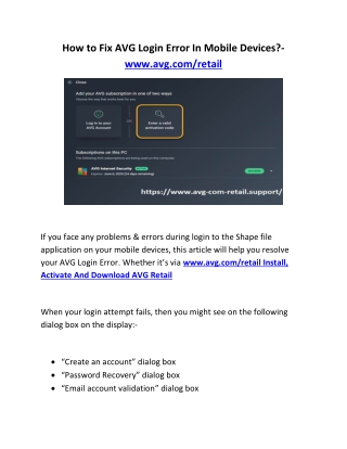 How to Fix AVG Login Error In Mobile Devices?- www.avg.com/retail
