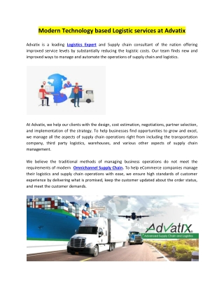 Modern Technology based Logistic services at Advatix