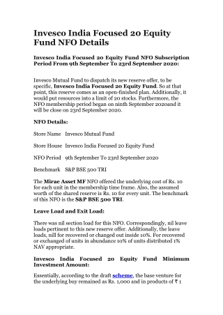 Invesco India Focused 20 Equity Fund NFO Details