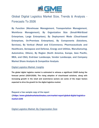 Global Digital Logistics Market Size, Trends & Analysis with Covid-19 Impact - Forecasts To 2026