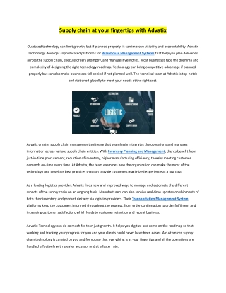 Supply chain at your fingertips with Advatix