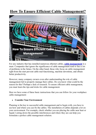 How To Ensure Efficient Cable Management?