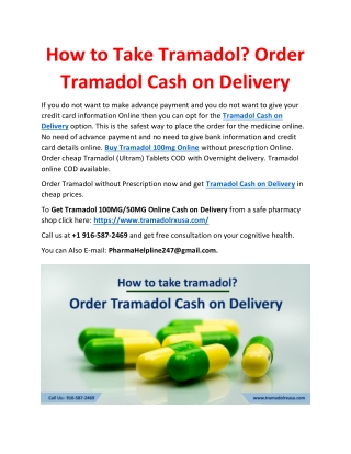 How to take Tramadol? Order Tramadol Online Cash on Delivery