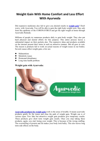 Weight Gain With Home Comfort and Less Effort With Ayurveda