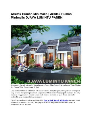 Arsitek Rumah Minimalis | Arsitek Rumah Minimalis DJAVA LUMINTU PANEN