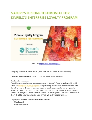 Nature's Fusions Video Testimonial For Zinrelo’s Enterprise Loyalty Program