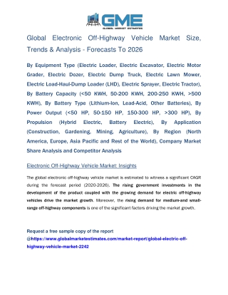 Global Electric Off-Highway Vehicle Market Size, Trends, and Analysis with COVID-19 Impact - Forecasts 2026