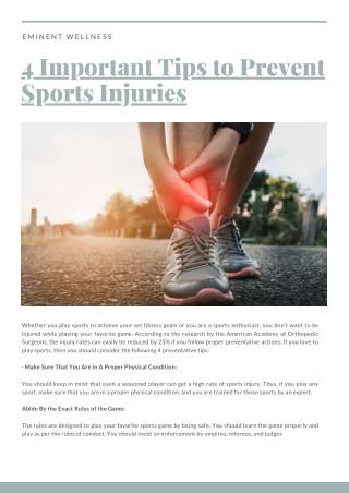 Eminent Wellness: 4 Important Tips to Prevent Sports Injuries