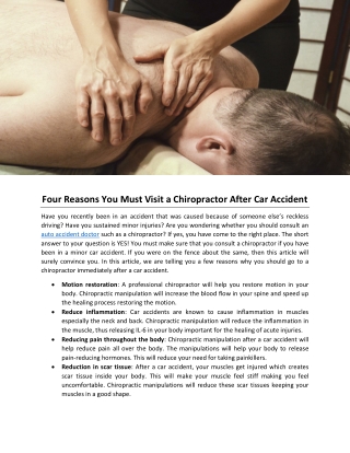 Four Reasons You Must Visit a Chiropractor After Car Accident