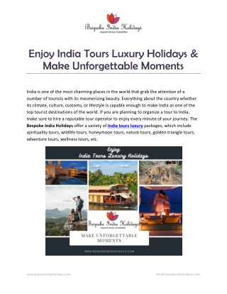 Enjoy india tours luxury holidays and make unforgettable moments