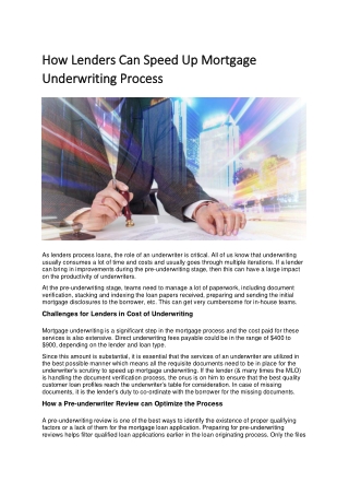 How Lenders Can Speed Up Mortgage Underwriting Process