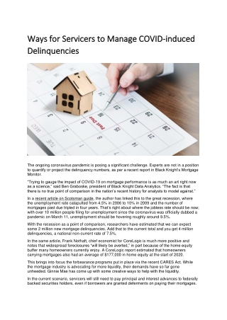 Ways for Servicers to Manage COVID-induced Delinquencies