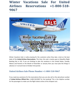 Winter Vacations Sale For United Airlines Reservations  1-800-518-9067