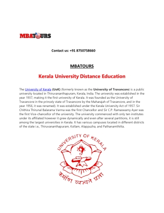 Kerala University Distance Education Admission | MBATours.in