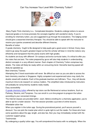 Can You Increase Your Level With Chemistry Tuition