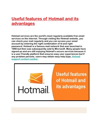 Useful features of Hotmail and its advantages