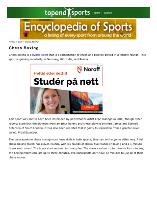 Encyclopedia of Sports. Complete List of Sports from Around the World Chessboxing