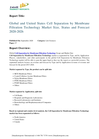 Cell Separation by Membrane Filtration Technology Market Size, Status and Forecast 2020-2026