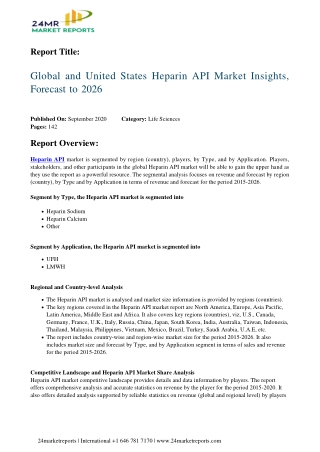 Heparin API Market Insights, Forecast to 2026