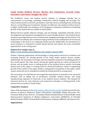 Saudi Arabia Medical Devices Market Insights, Growth and Investment Feasibility | Forecast to 2023