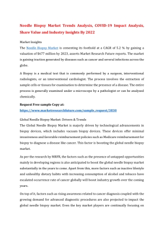 Needle Biopsy Market Profile, Outlook and Segmentation To 2022