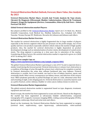 Ureteral Obstruction Market Size, Share, Demand and Growth Till 2023