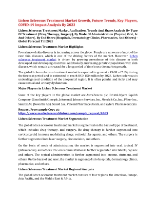 Lichen Sclerosus Treatment Market Key Players, Dynamics, Insights By 2023