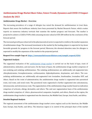 Antihistamine Drugs Market Growth, SWOT Analysis and Growth Prospects | Forecast to 2023