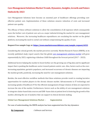 Care Management Solutions Market Study of Key Players, Profile and Dynamics To 2023