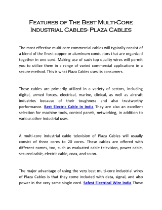 Features of The Best Multi-Core Industrial Cables- Plaza Cables