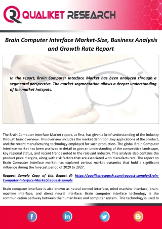Brain Computer Interface Market 2020 - Latest Development, Industry Analysis and Forecast Report by 2027