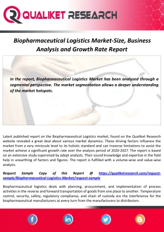 Biopharmaceutical Logistics Market 2020 with COVID-19 impact | Industry Analysis and Forecast Report by 2027