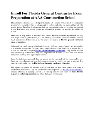 Enroll For Florida General Contractor Exam Preparation at AAA Construction School